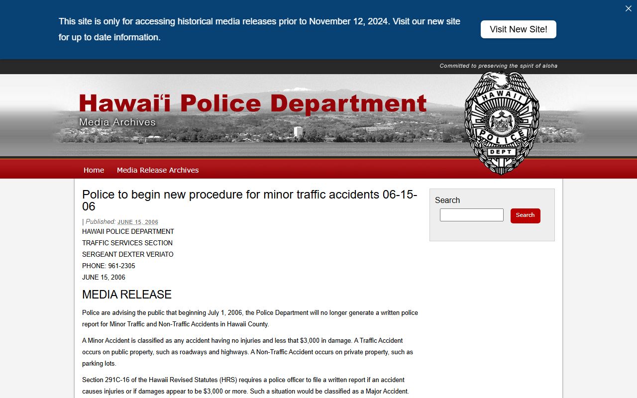 Hawaii County traffic accident procedures police records