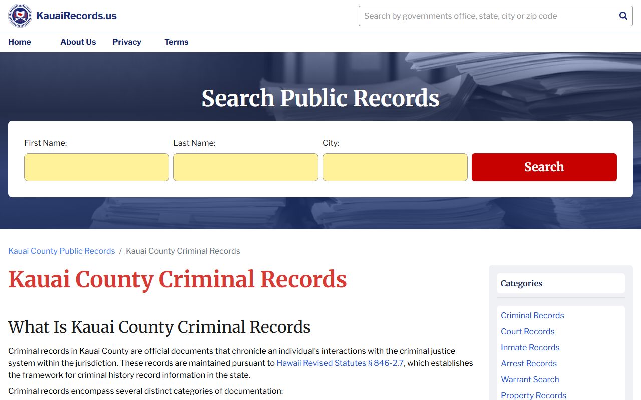 Kauai County criminal records access information