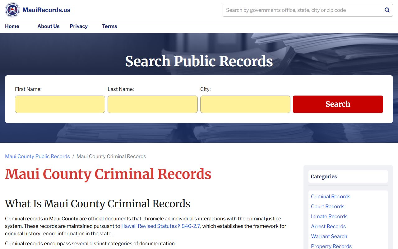 Maui County criminal records information