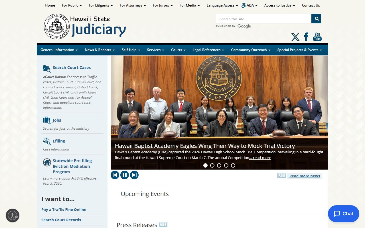 Hawaii State Judiciary main portal for felony records
