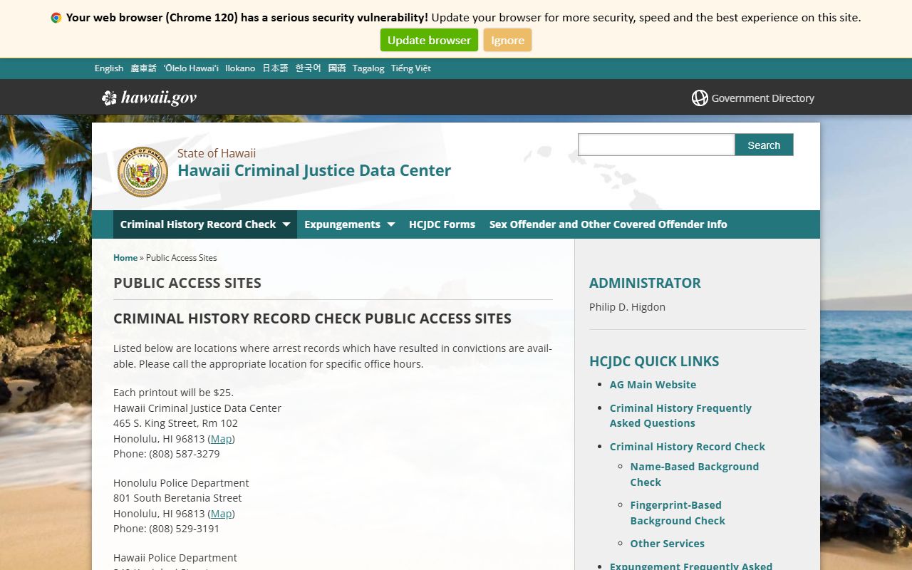 HCJDC public access sites for Hawaii felony records